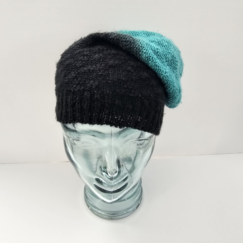 Mix No. 6 Teal Ombre Popcorn Knit Slouchy Beanie | Blue Black Textured Hat